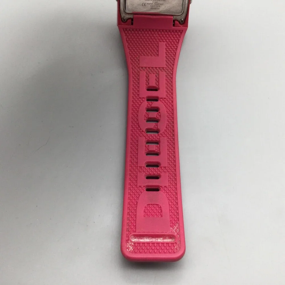 Diesel Womens Watch 38mm Black Digital Pink Rubber Backlight DZ7133 New Battery
